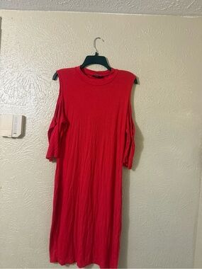 love J Red Ribbed Cold Shoulder Midi Dress - Bodycon - Size 1X